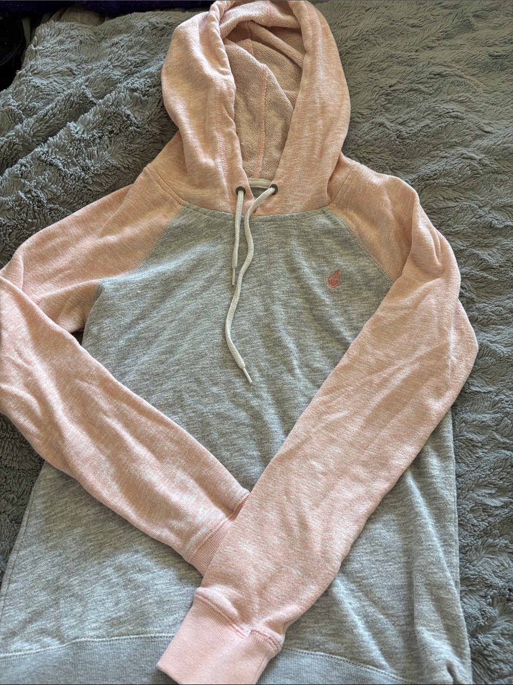 Volcom Two-Tone Crew Hoodie in Pink and Gray